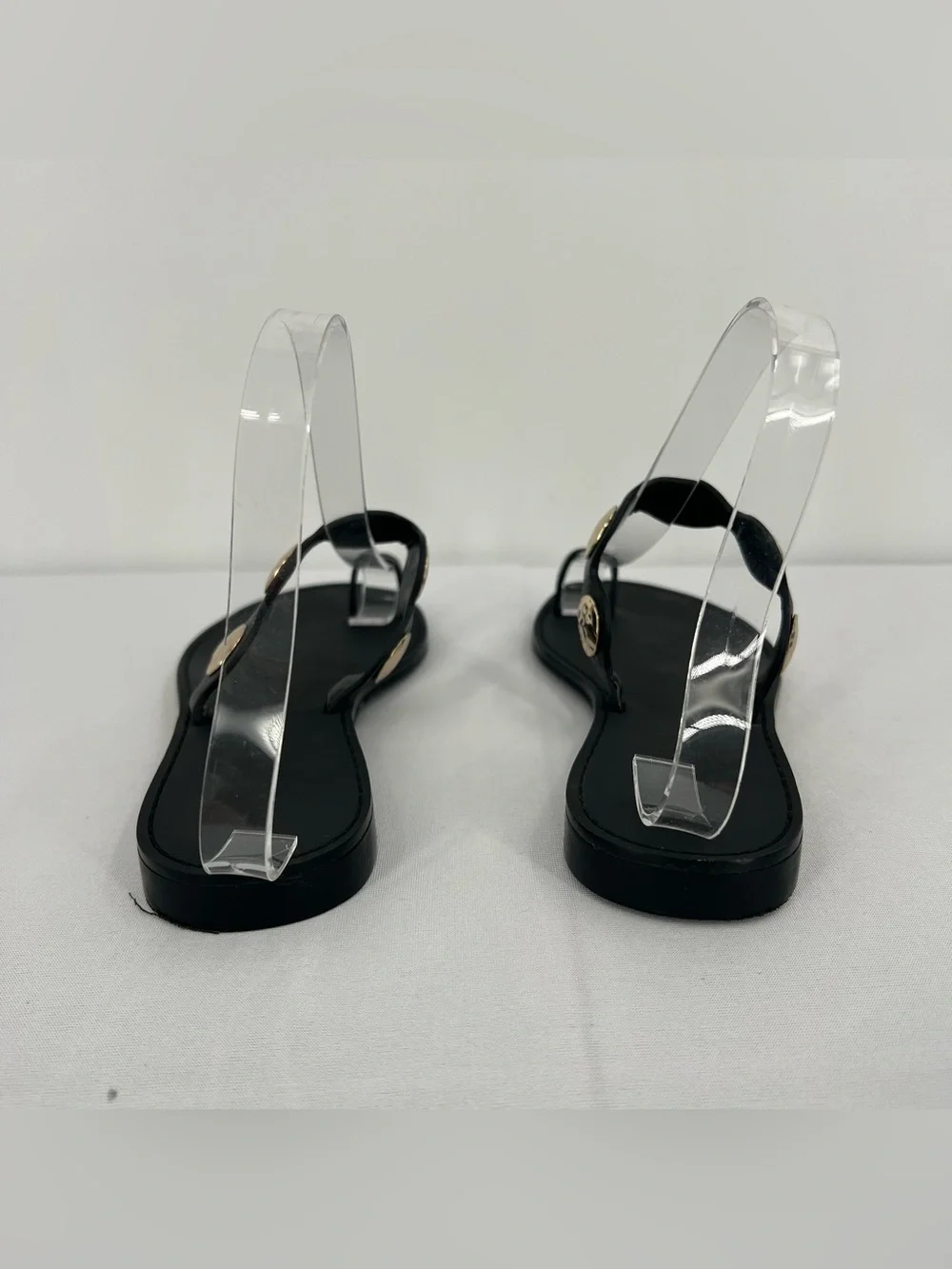 Black Gold accent Leather Toe Ring Sandals 6 old money resort euro summer - Picture 9 of 16